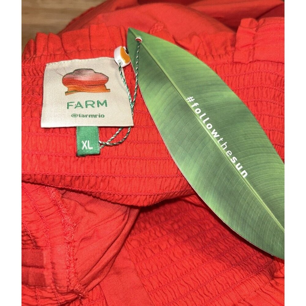 NWT FARM RIO Sz XL Red Pineapple Embroidered Smocked Bow Tie Ruffle Maxi Dress - Picture 8 of 12